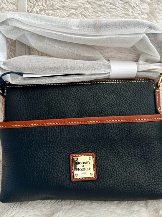 Dooney & Bourke Handbags - Dooney & Bourke Black Pebble Leather Crossbody with Brown Trim- NWT